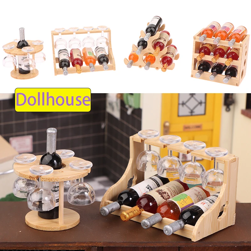 Casa de bonecas simulação em miniatura mini vinho tinto rack copo conjunto modelo móveis para casa decoração brinquedo casa boneca acessórios