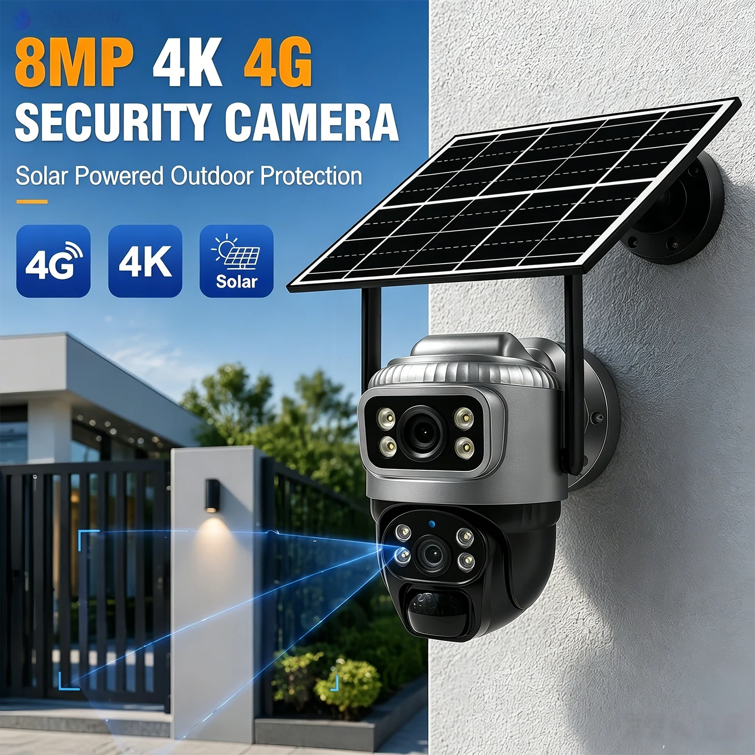 8MP 4K 4G Solar PTZ Security Camera Dual Lens Outdoor - 4G SIM Card, Auto Tracking, Full Color Night Vision, 2-Way Audio, IP66 W view 2