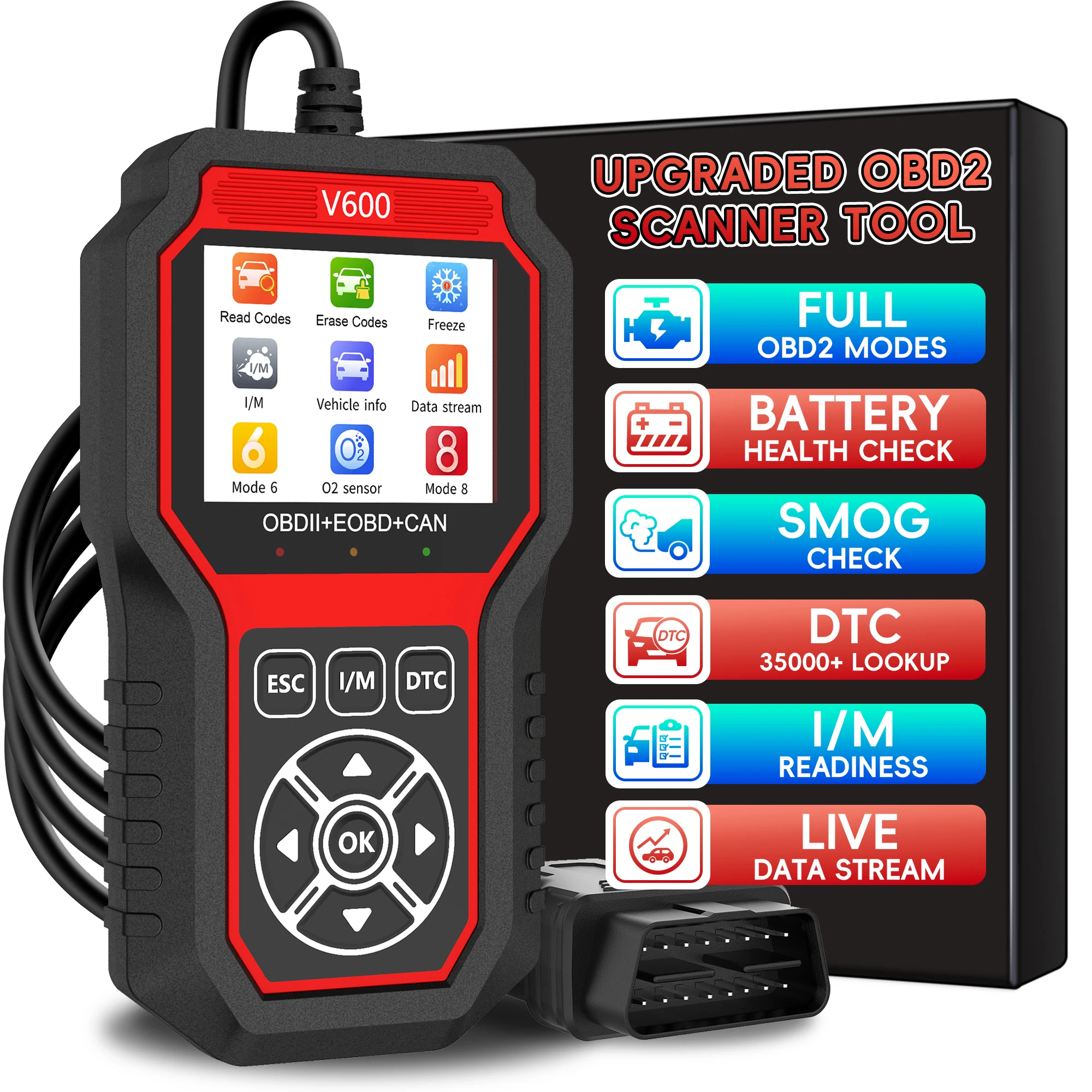 Smog Check, Clear Code, Live Data, Professional OBD2 Scanner Diagnostic Tool, Enhanced  Check Engine Code Reader With Reset