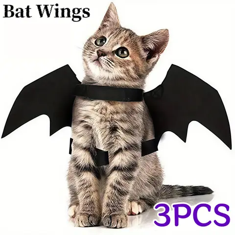 1/3pcs Cat's Bat Wings Halloween Costumes Small Dog Cosplay Party Dress Up for Pet Puppy Holiday Role-Playing Decor Collar Acces