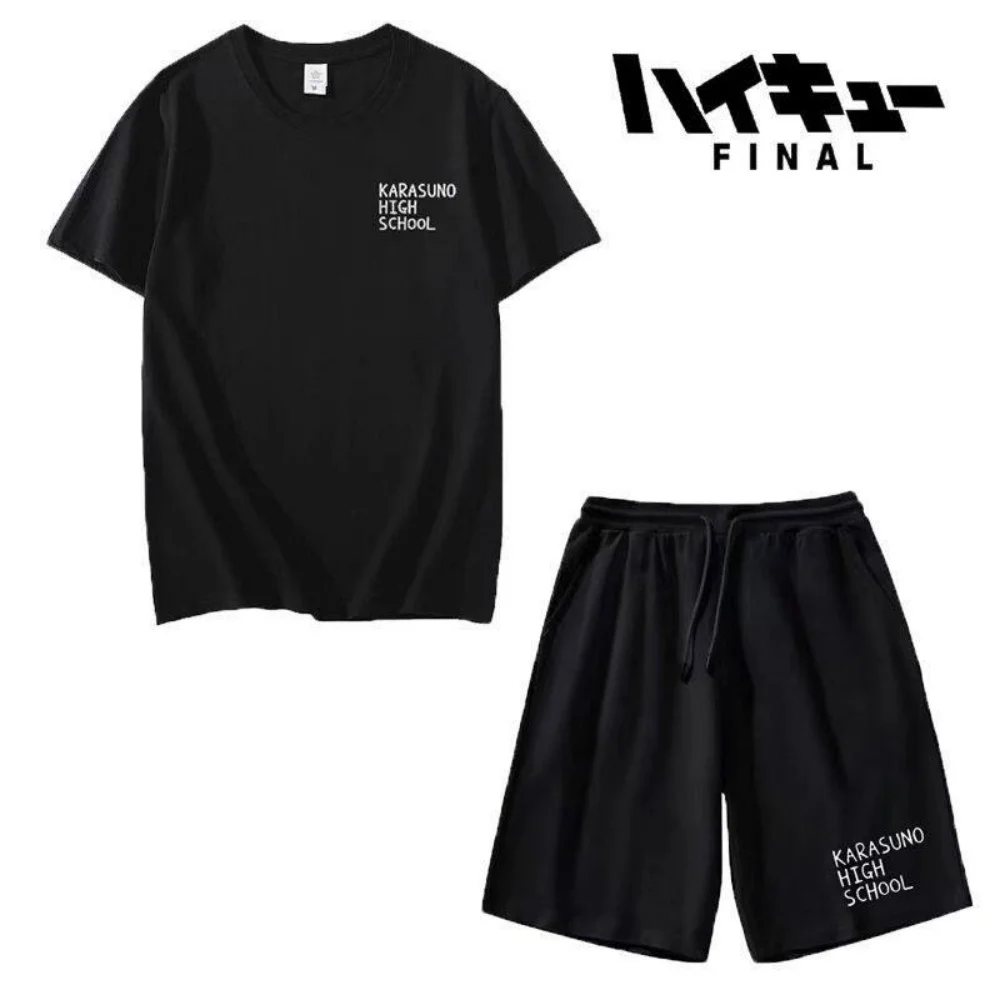 Haikyuu!! — Conjunto de camiseta y pantalones cortos del Instituto Karasuno; camiseta casual de manga corta con pantalones a juego, ideal para estar en casa o para uso diario.