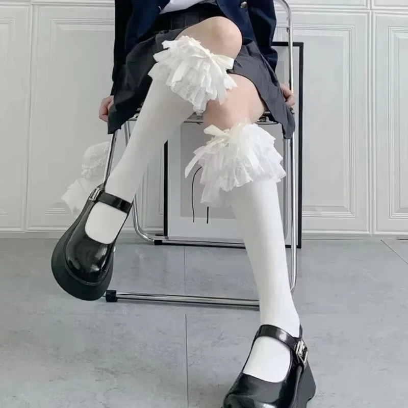 Lolita Nylon Spitze Kniestrümpfe Fee Maid Schleife Knoten Baumwollstrümpfe Cartoon süße Mädchen Prinzessin