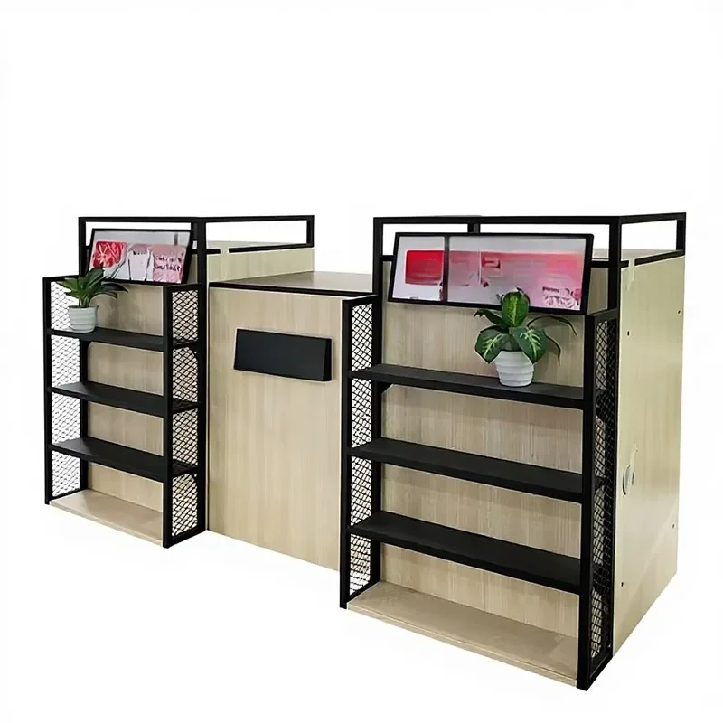 Display Eco-Friendly Heavy Retail Store Cashier Counter Flame Retardant Wooden Cabinet Adjustable