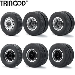 TRINOOD 6PCS Front & Rear Wheel Tires Complete Set Metal Wheel Hub Rubber Tyre for 1/14 Tamiya RC Tractor Truck Car Upgrade Part