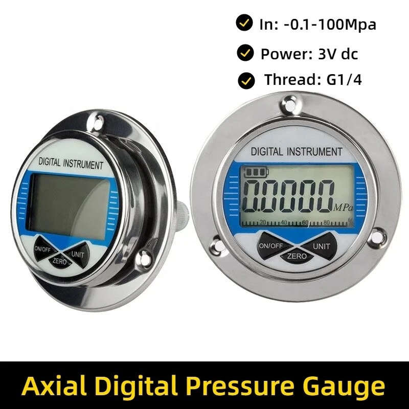 Water Liquid Vacuum Precision Axial Digital Pressure Gauge Mpa Psi Bar Stainless Steel Back Connection