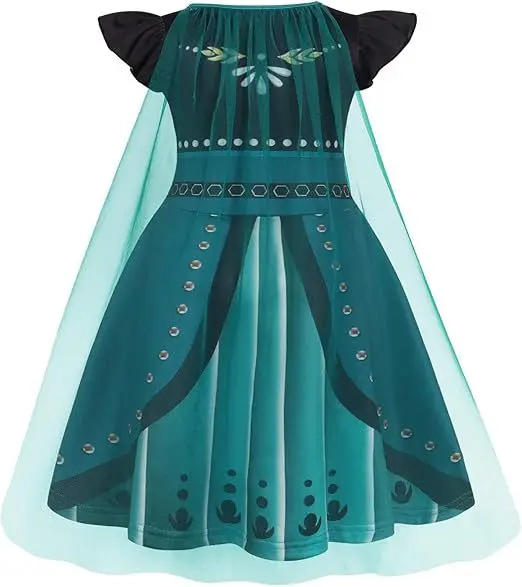 Princess Dress with Cape Girls Halloween Birthday Party Cosplay Costume Toddler Ruffle Sleeve Fancy Outfit Elsa Anna Dresses