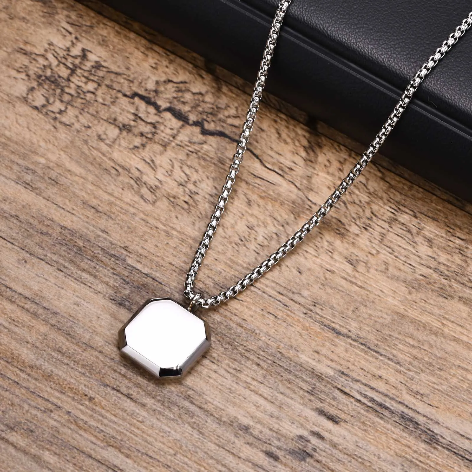 Vnox Square Natural Stone Necklaces for Men, Stylish Punk Stainless Steel Geometric Polygon Pendant Boy Male Gift Jewelry