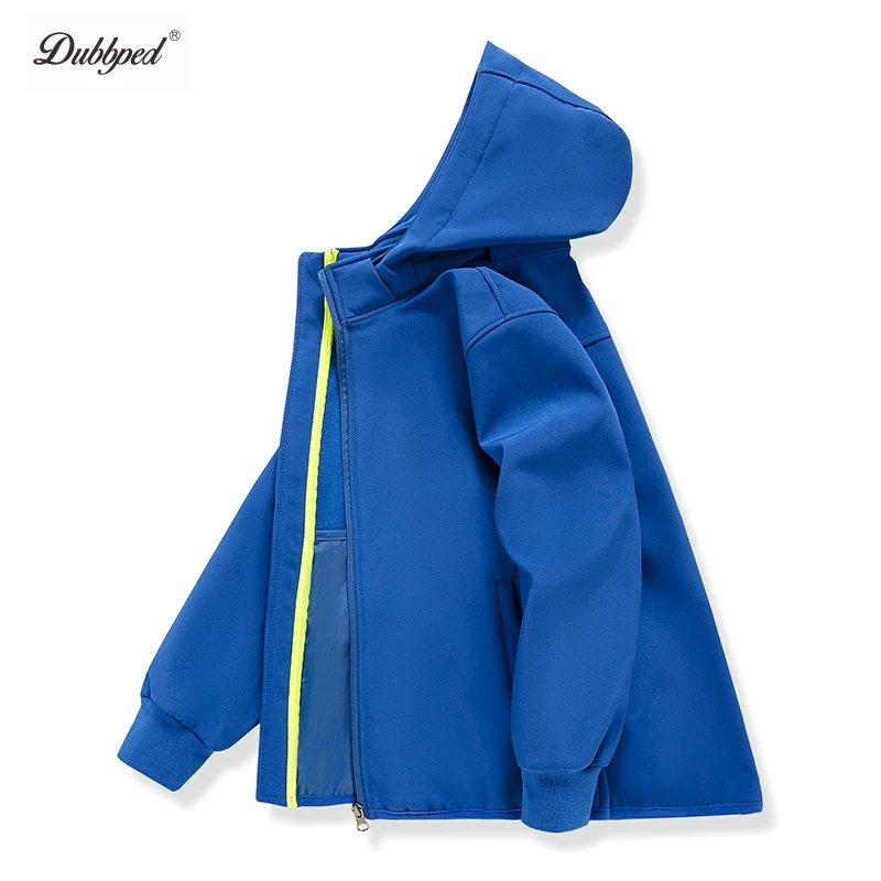 Dubbped Kids Jacket Boys Waterproof Boy\'s Detachable Hat Design Coat Windbreaker Outerwear Polar Fleece Windproof Cloth 5-14Y