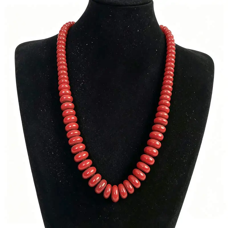 TNL214 Tibetan Necklace Imitation Copal Resin Necklaces From Nepal Red Orange Disk Beads