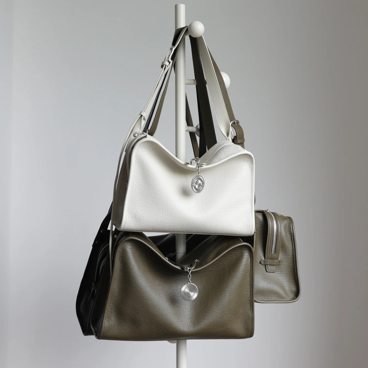 FIRMRANCH Premium Texture Soft Top Grain Cowhide Large Capacity Square Women Shoulder Crossbody Bag Exquisite Round Badge Design