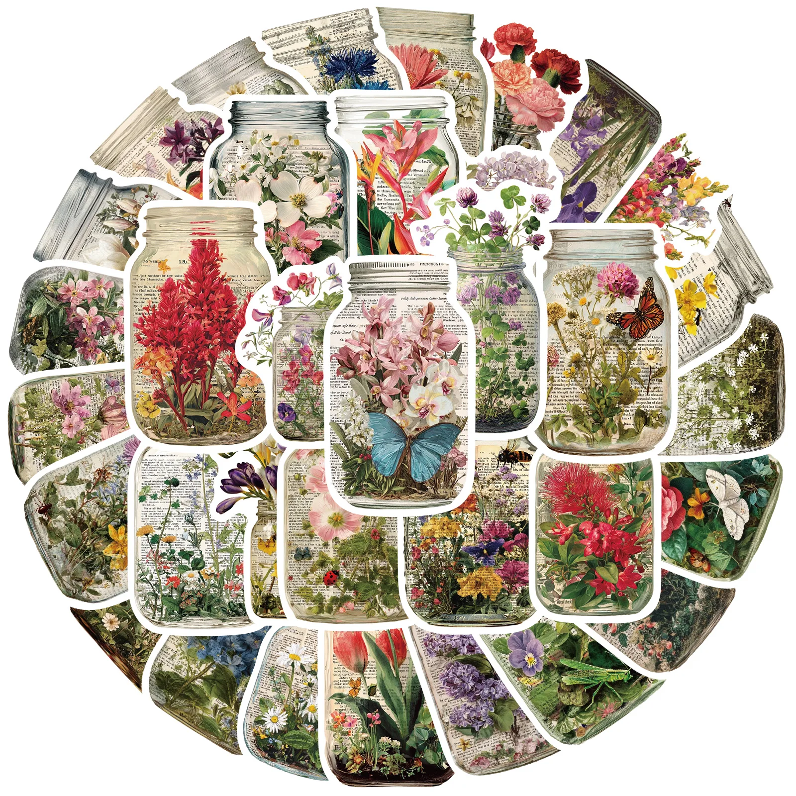 50PCS Vintage Plants Flowers Pot Stickers Aesthetics Sticker Flower Decals for Scrapbooking Making Journaling Paper Crafting