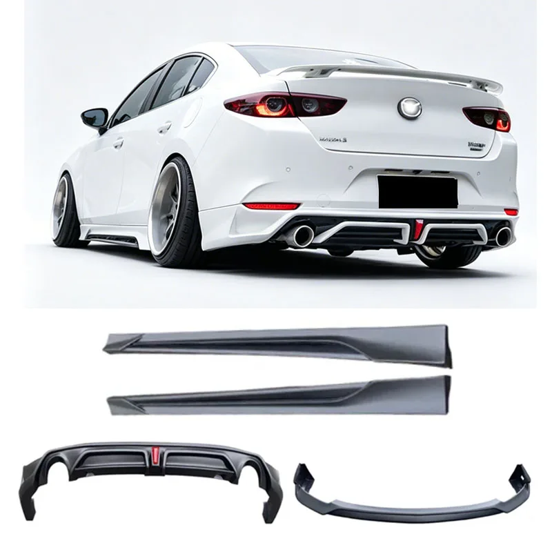 YOFER Style side skirt rear Bumper For Mazda 3 2020-2024 Axela rear diffuser glossy Black Body Kit rear lip