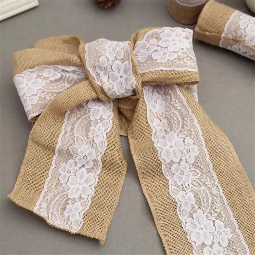 Vintage Burlap Chair Bow Handmade DIY Craft Lace Seat Back Strap Classic Decorative Lace Cotton Chair Backrest