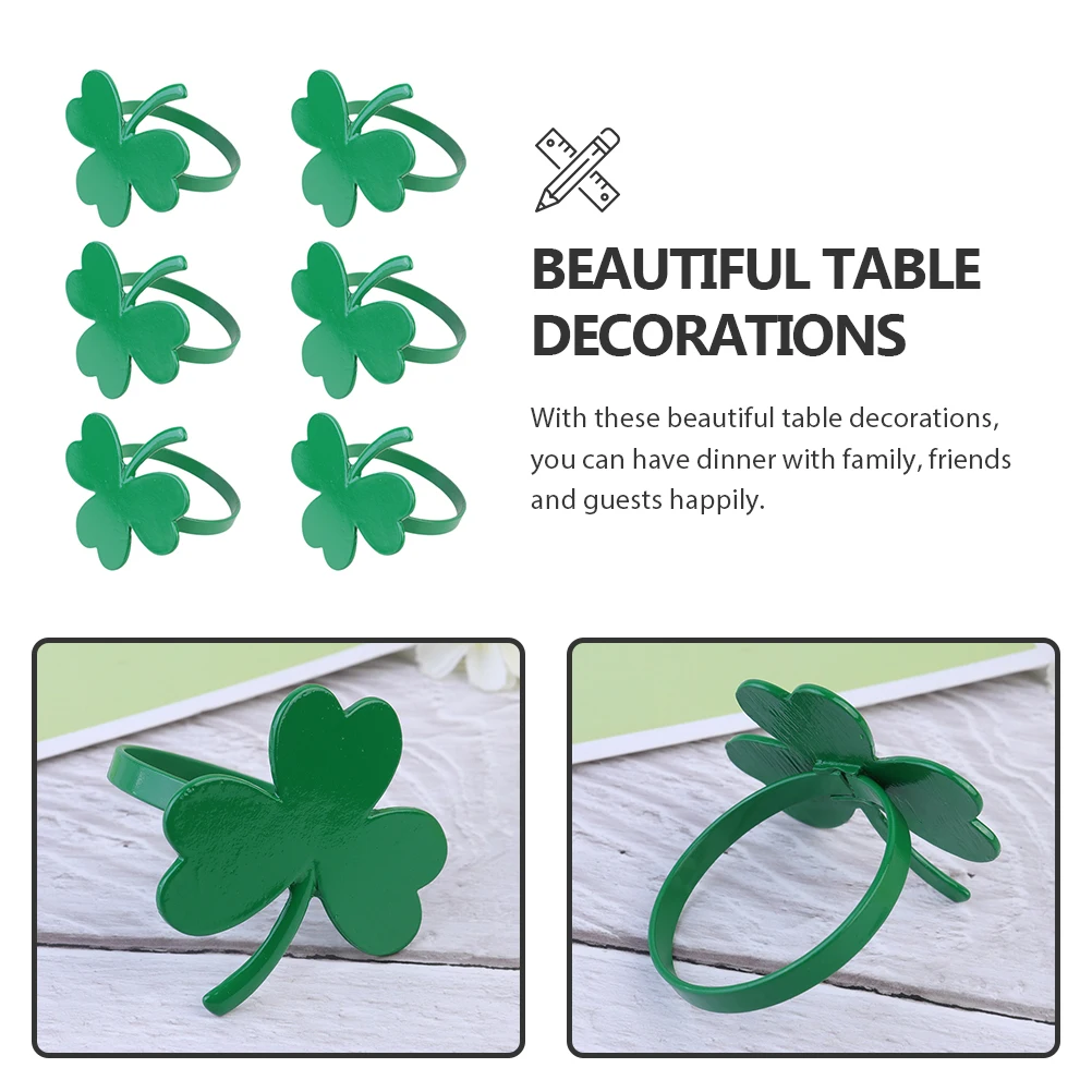 

6 Pcs Shamrock Napkin Ring Clover Design Premium Alloy Restaurant Hotel Decor Serviette Buckles Table Decoration Kitchen Bar
