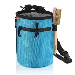 MoKo Climbing Chalk Bag with Chalk Brush Waterproof Nylon Bouldering Chalk Bag Bucket with 2 Large Zippered Storage Pockets