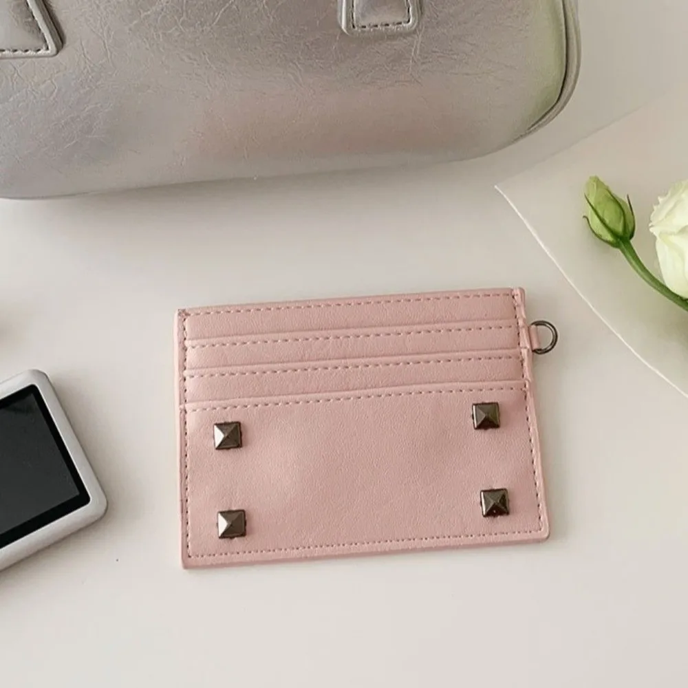 Mini Size Ultra Thin Card Bag Solid Color Portable Multiple Slots Card Holder Minimalist Elegant Rivet Coin Purse Everyday Carry