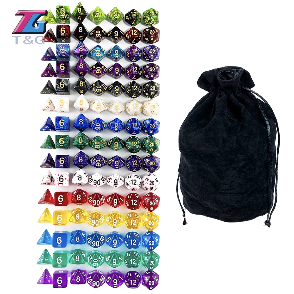 Polyhedral Dice for Adults and Kids, Mixed Color Set with Bag, DND and RPG Board Game, Portable Toys, 15 Set, 105 Pcs