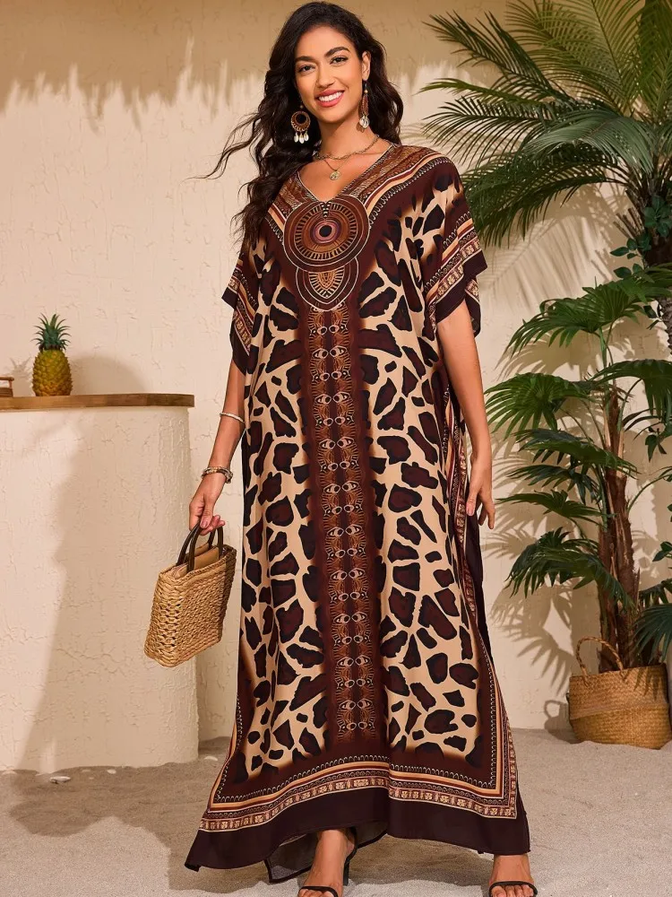 

Летние пляжные накидки для женщин: платья-туники с рукавом до локтя, новинка 2026 года, с цветочным принтом, макси-платья для отпуска на пляже