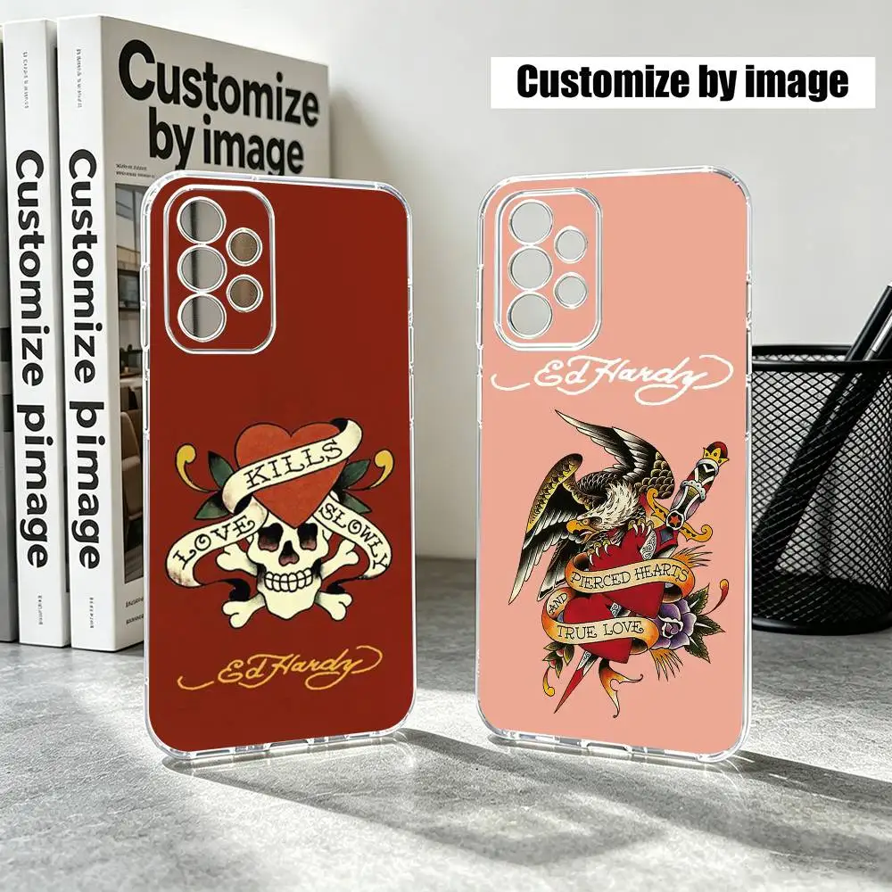 Gift Ed Hardy Brands Fashion    Phone Case Transparent Silicone Soft For Samsung S25,S24,S21,S22,S23,S30,Ultra,S20,Plus,Fe