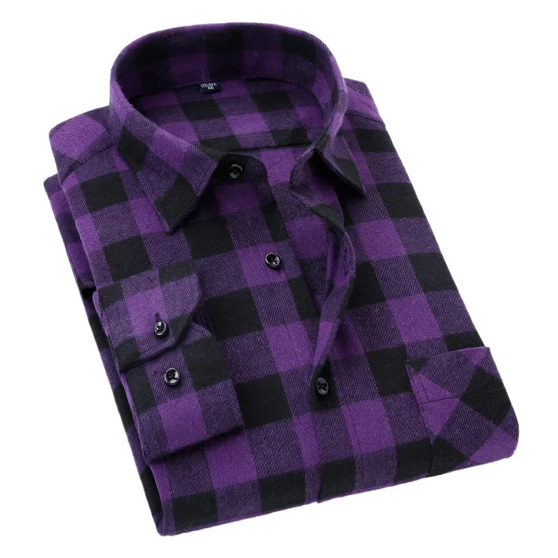 Camisa a cuadros Otoño Invierno franela cepillada a cuadros rojos hombres manga larga Chemise Homme camisas casuales de algodón Camisa Casual Hombre