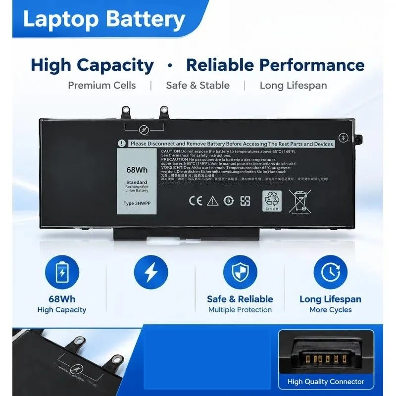 Replacement Battery for Latitude 5410 5411 5501 5510 5511 for Laptop 3HWPP 4GVMP High Capacity Rechargeable Battery