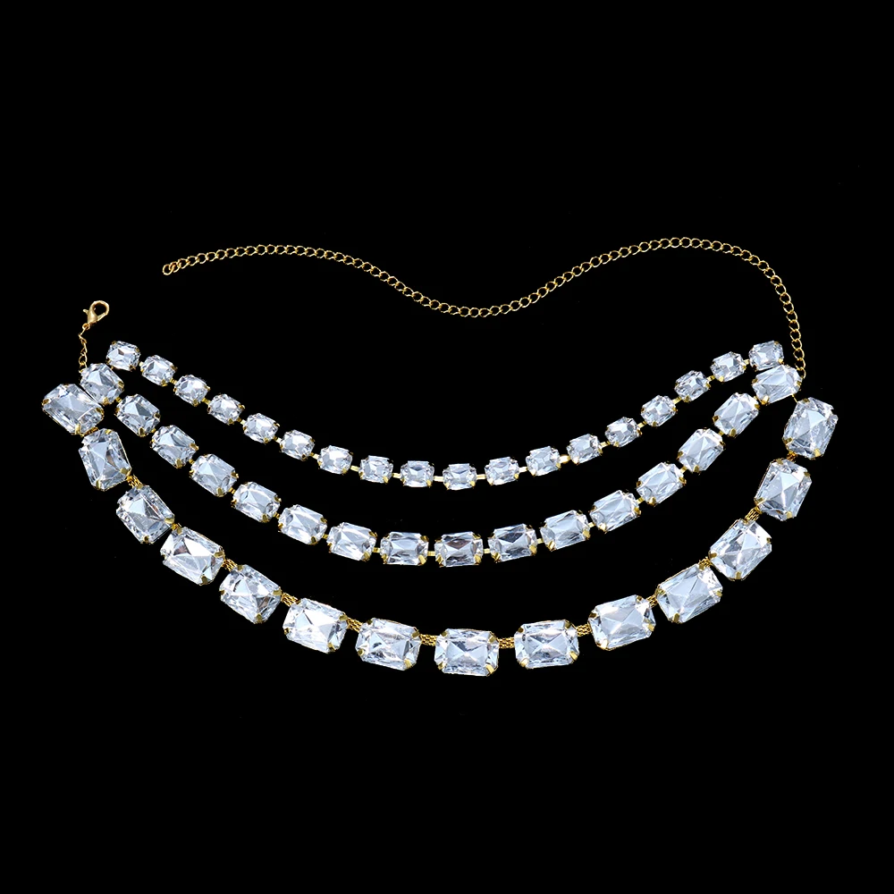 XSBODY Large Rhinestone Necklace Statement Jewelry for Women Christmas Party Gifts Multi Row Crystal Collar Choker Necklace