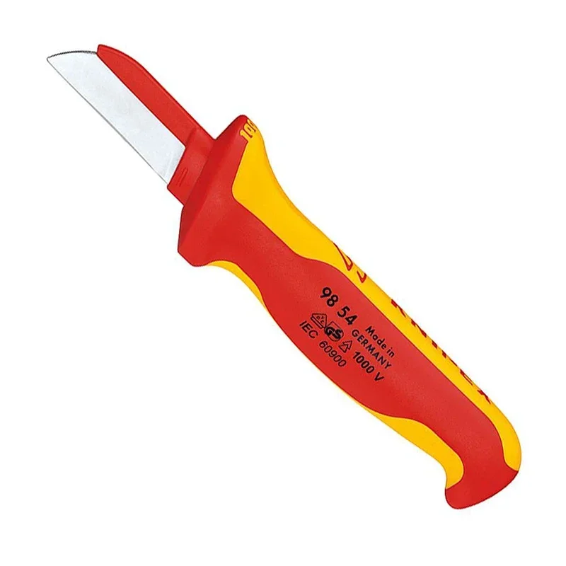 KNIPEX Cable Knife VDE-tested Insulated Ergonomical Design Handle Solid Blade Knife with Comfortable Slip Guard 9854