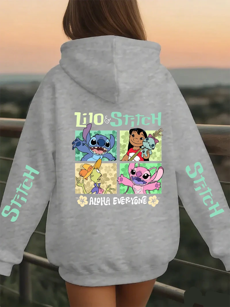 Potdemiel Mickey y Minnie Sudadera con capucha informal con estampado de letras de manga larga para mujer, trajes de regreso a la escuela para graduación, mujeres de graduación