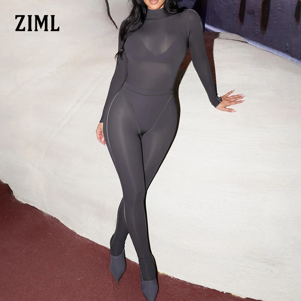 

ZIML Solid minimalist two piece sets for women stand collar long sleeve short tops high waist pants slimming set female fashion