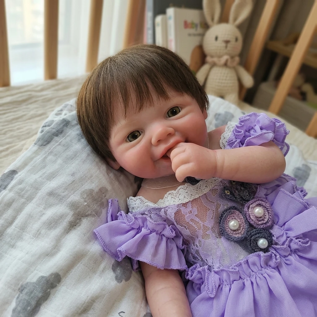 18 Inch Vivienne Silicone Reborn Baby Doll Handmade Soft Newborn Toy Doll Realistic Lifelike Baby Doll for Birthday Presents
