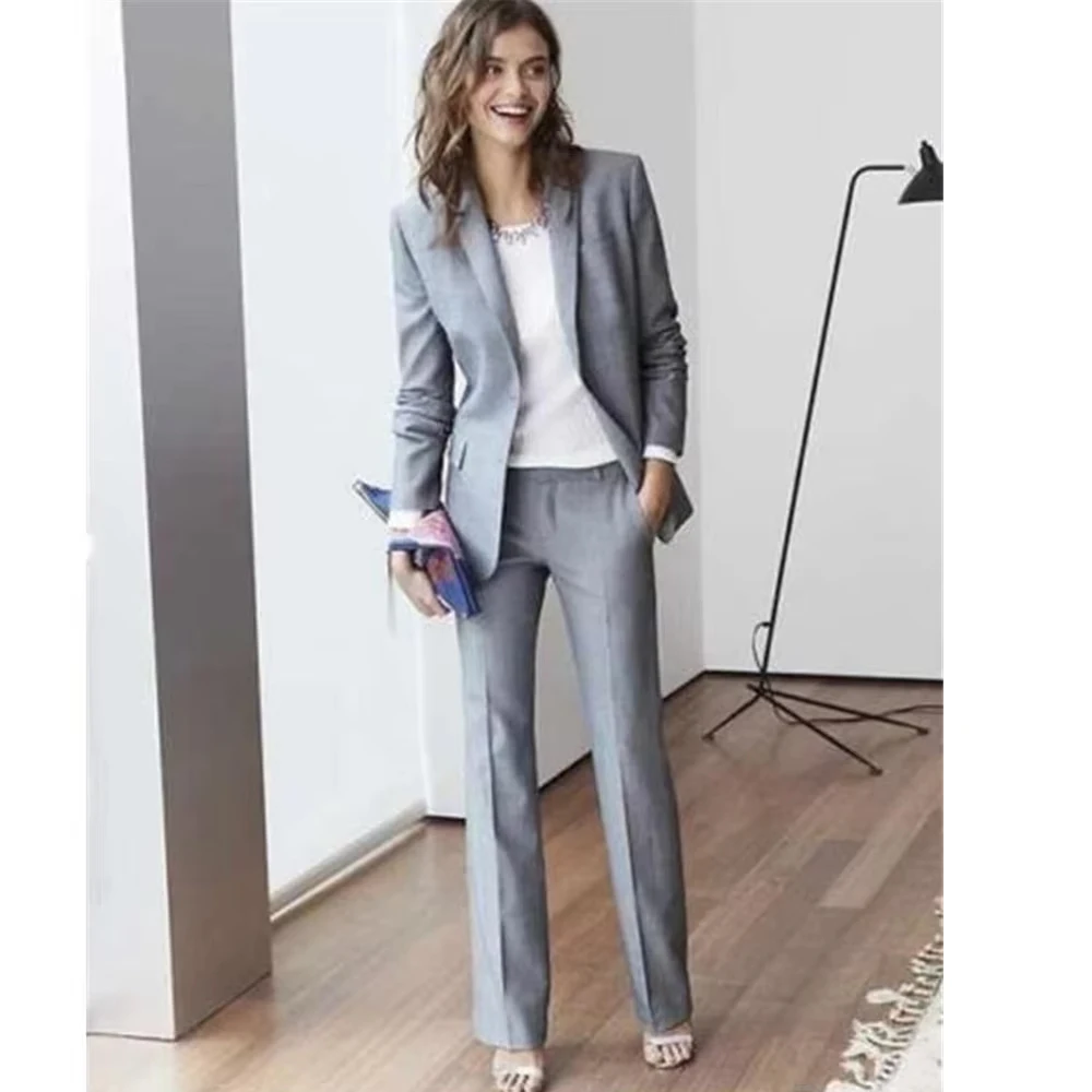 

Светло-серый женский костюм, деловые женские деловые костюмы, комплект офисной рабочей одежды, женский костюм по индивидуальному заказу для свадебного костюма