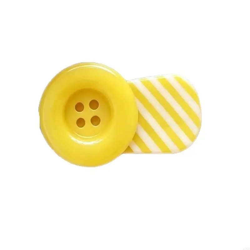 2000S Hair Clip with Button Design, Decorative Side Pin for Teens and Adults, Korean Striped Barrette for Daily Outfit