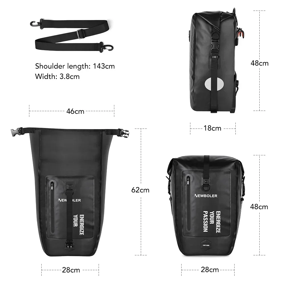 Bike Pannier Bag 27L Big Capacity Waterproof Rear Rack Black Travel Bicycle Cycling Shoulder Bag Backpack Accessories