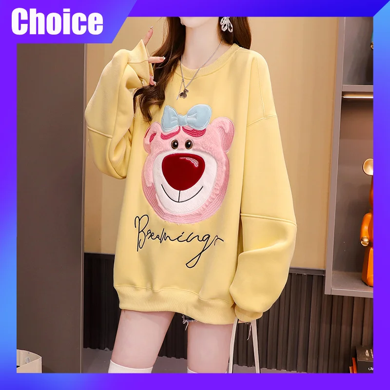 Disney Lotso Hoodie Anime Cartoon Sweatshirt Casual Fashion Embroidered Round Neck Women'S Top Cute Clothing Gift Young Girl