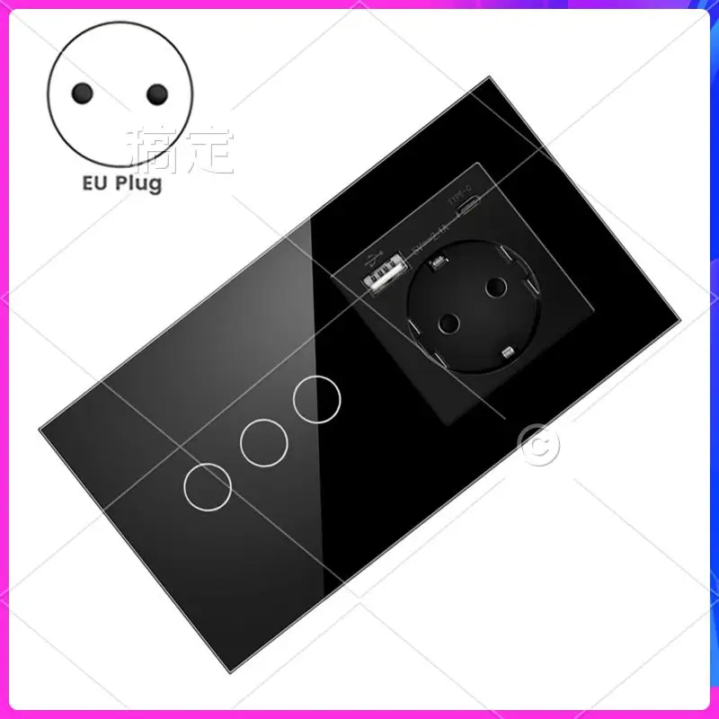 

ATTT-16A Wall Power Socket Touch Sensor Switch Europe Russia Spain Germany Crystal Glass Panel Home Improvement EU Plug
