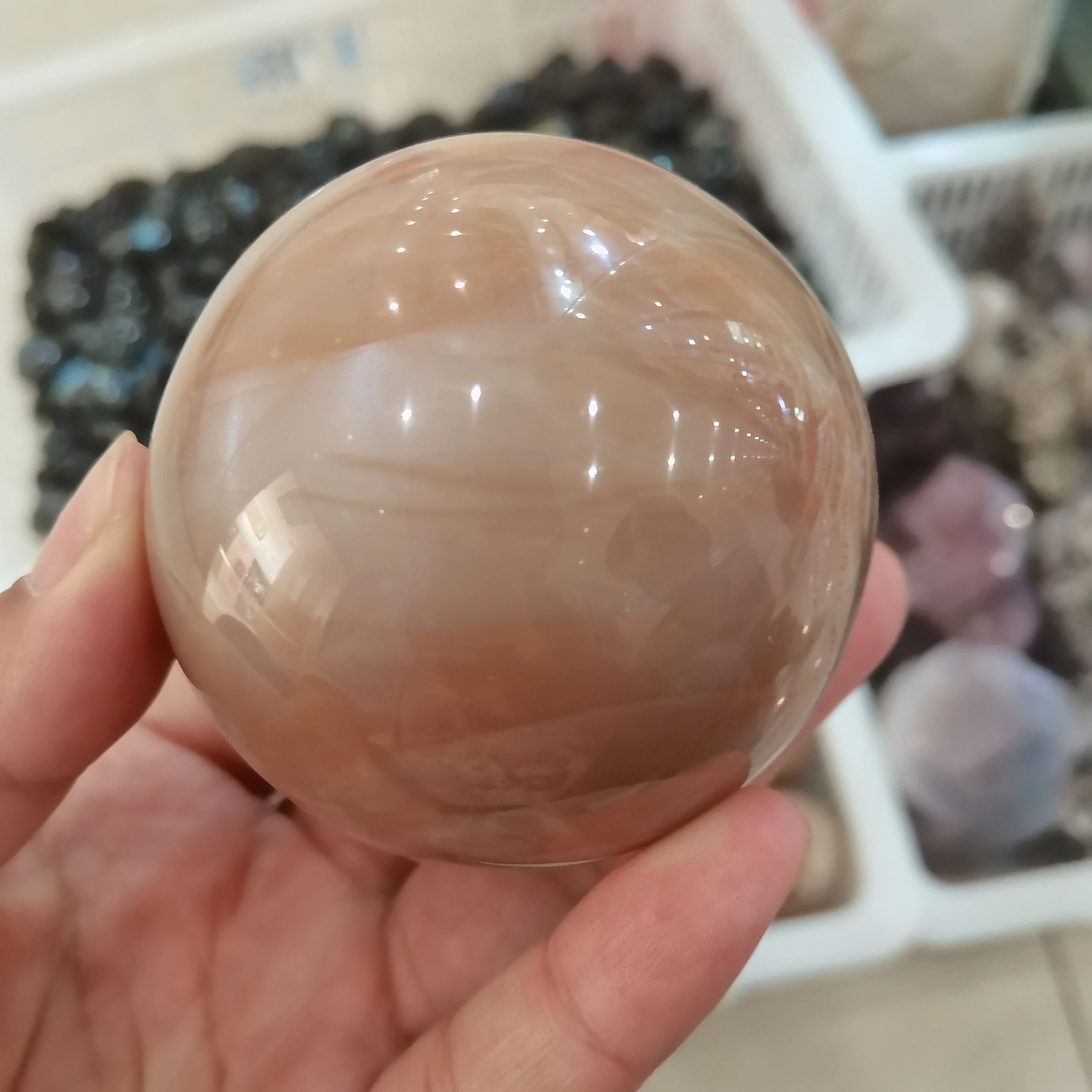 80mm Natural stones Orange Moonstone Crystal Sphere Ball Home Room Decor healing reiki decoration gift