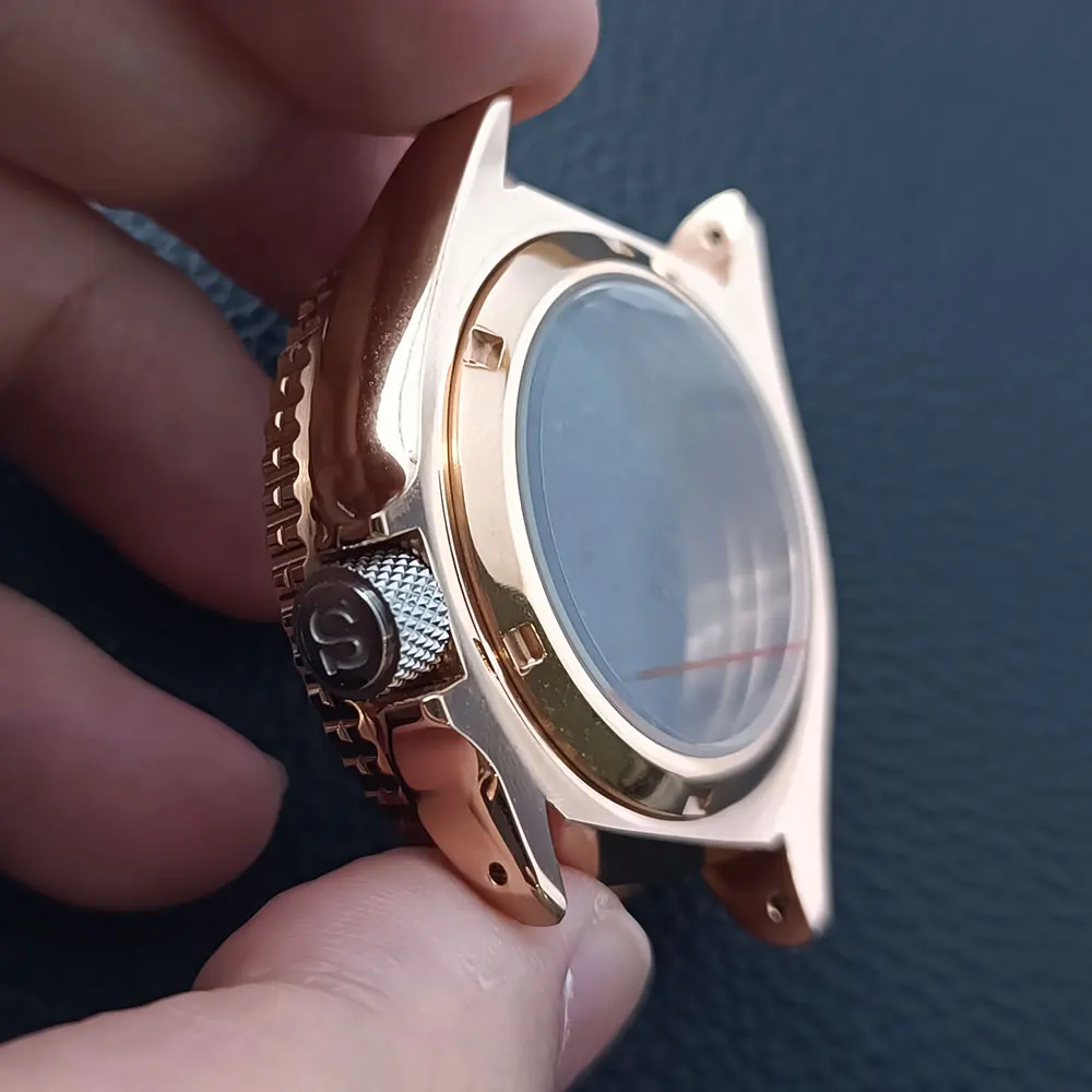 NH35 حافظة 42 مللي متر عالية الجودة ساعة رجالي الصلب ارتفع الذهب حافظة NH35 NH36 حركة حافظة ساعة اكسسوارات الياقوت الزجاج 22 مللي متر الفرقة