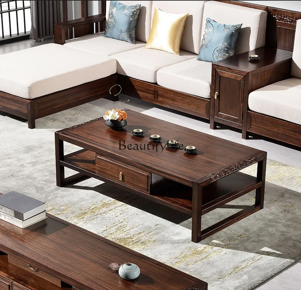 

LSolid wood coffee table ebony, living room home new Chinese tea table zen