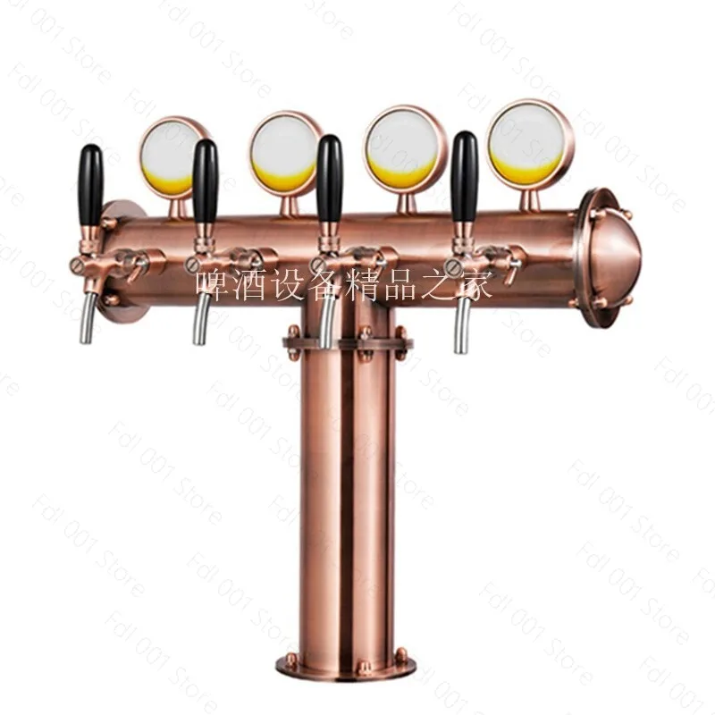 304 stainless steel bronze T-shaped four-head wine column with LED light draft beer machine wine column