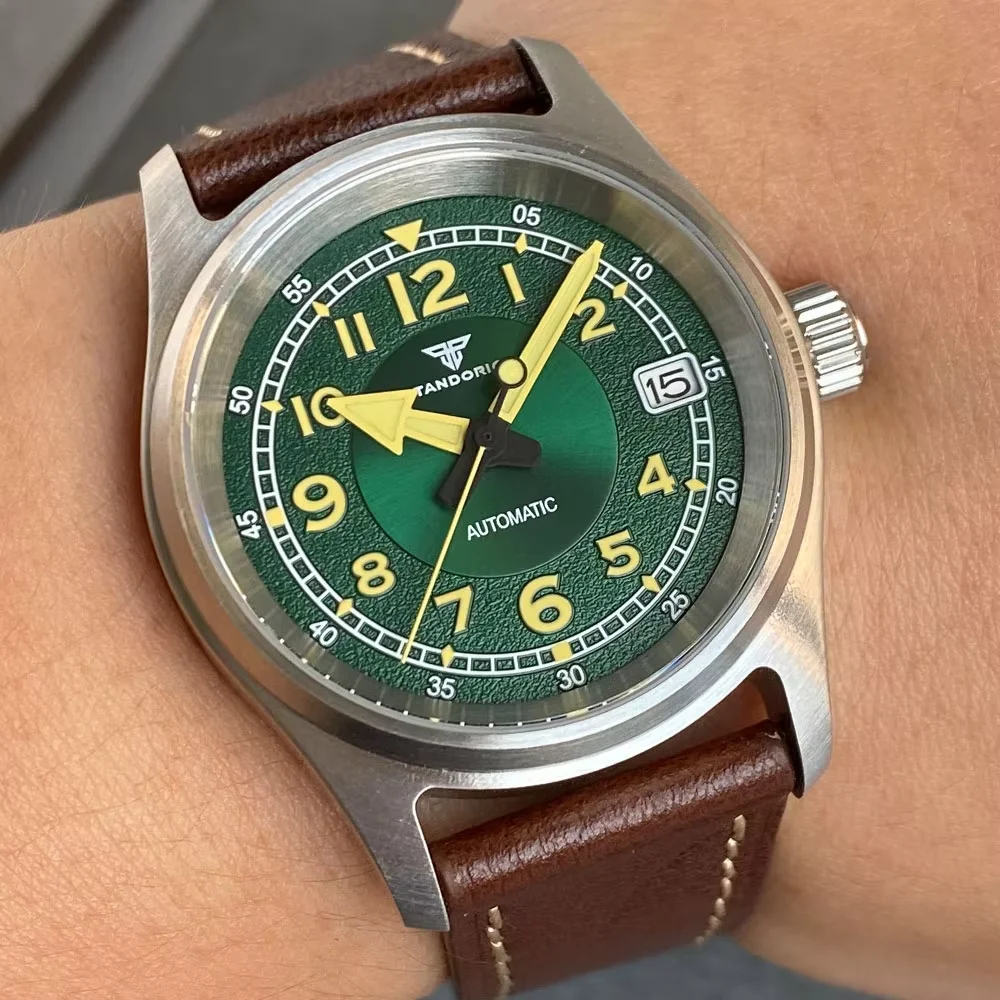 

Tandorio New Small Green Super Lume NH35 Pilot Sapphire Crystal 200m Waterproof 36mm NH35 Automatic Movement Watches For Men