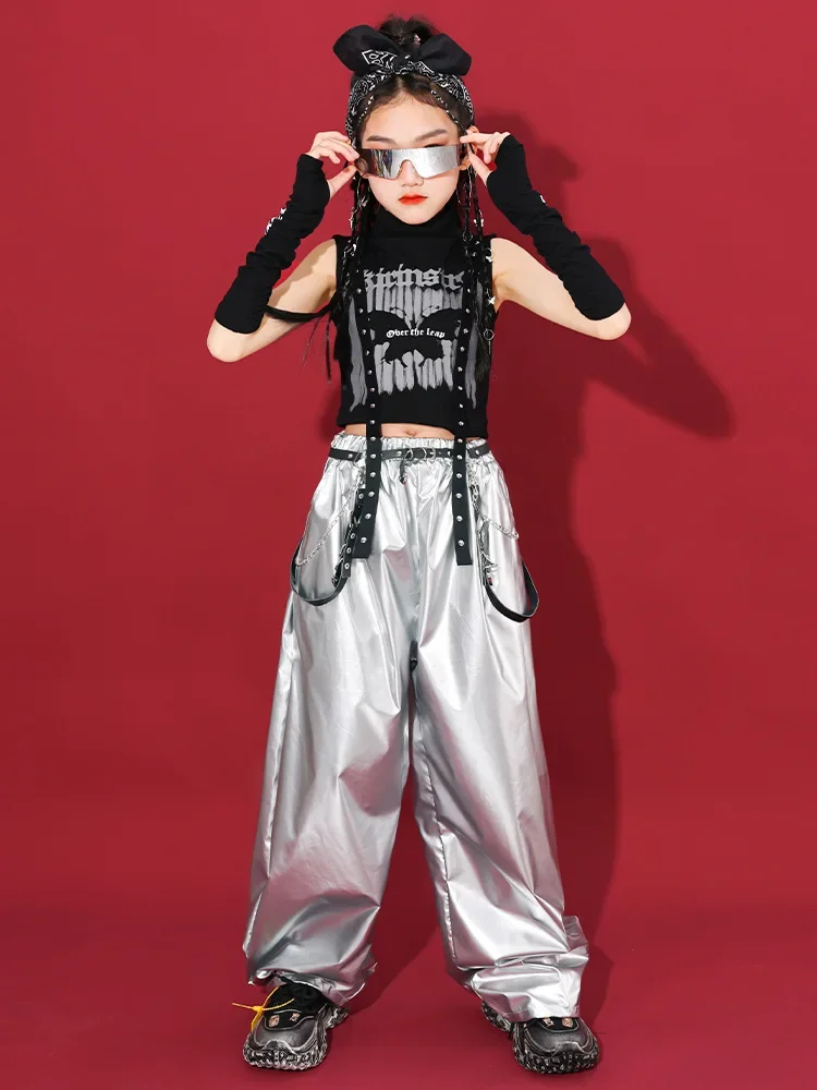 Mädchen Street Dance Hip Hop Outfit für Kinder, Jazz Dance Performance Kostüm, Kinder Glitzer Bühnenkleidung, Tween Wettbewerbs-Tanzset – Detail 3