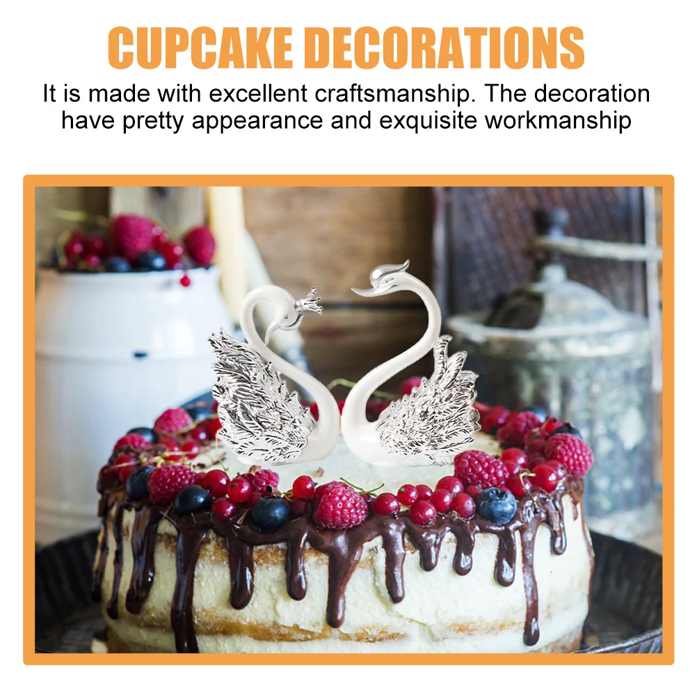 

2 Pairs Swan Cake Decoration Golden Silver Crown Figurines Wedding Party Decorations Birthday Celebrations Anniversary Cake