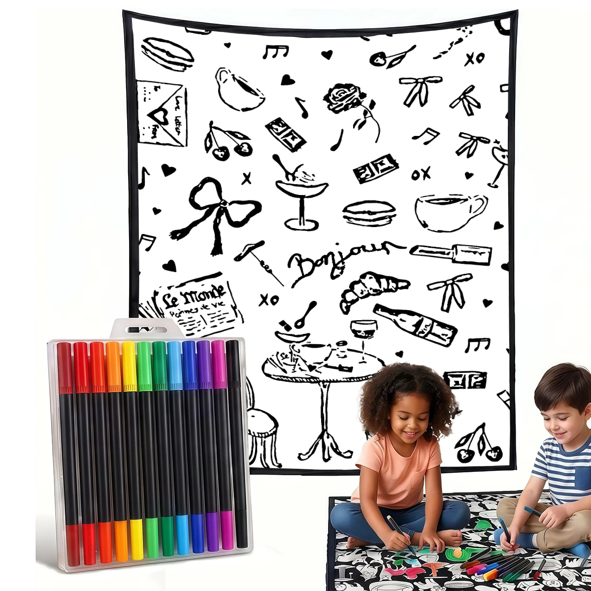BONJOUR DIY Cozy Coloring Blankets -24 Markers, Cozy Velvet Ideal For Daily Use Home Decor And Kids Spaces