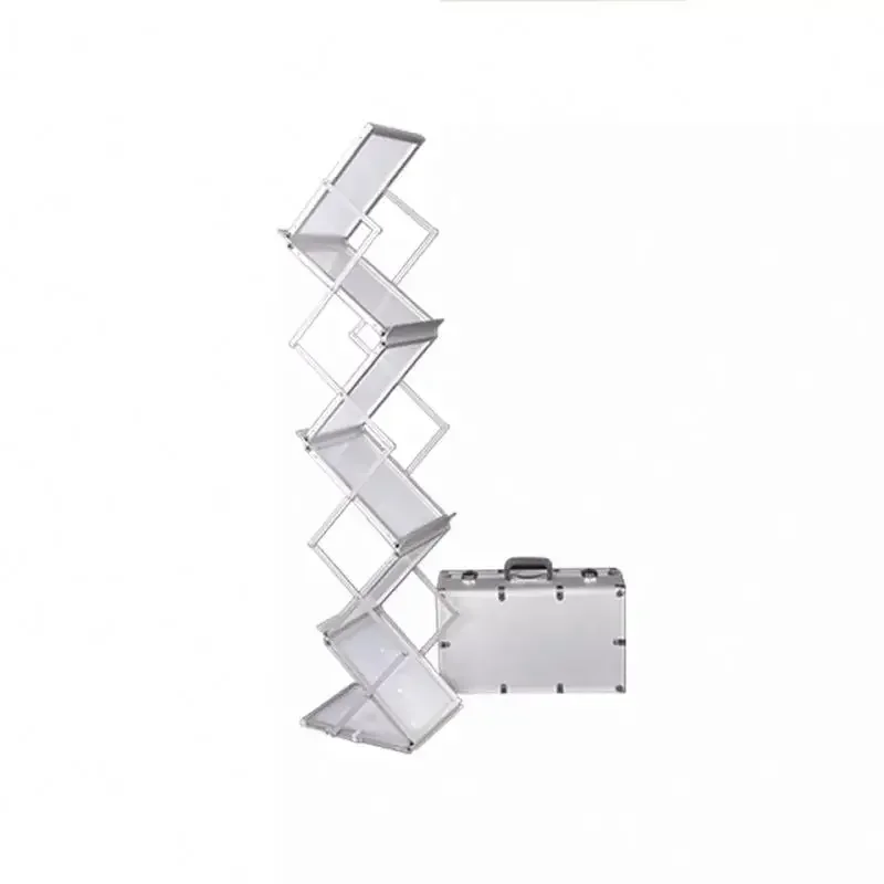 Hot SalesFoldable Aluminum Acrylic Zigzag Magazine Catalog Holder A4 Size Brochure Rack Stands For Promotional Advertising