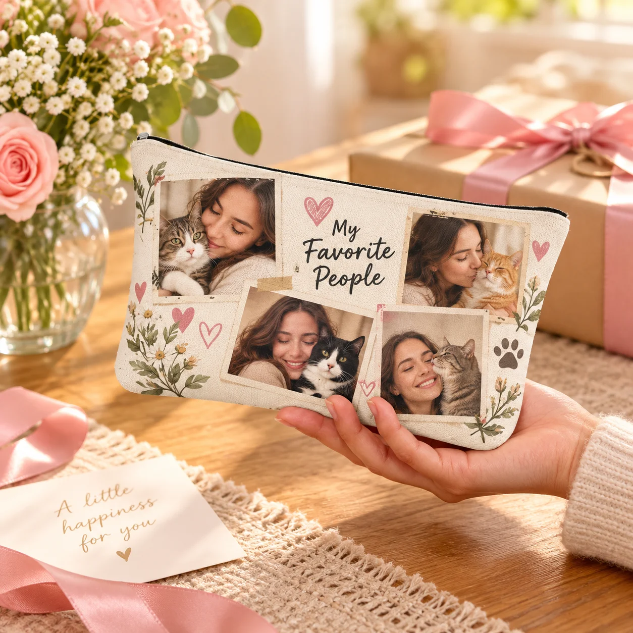 Customizable canvas makeup bag—can be personalized with your own photos, images, designs, logos, or names. Features a zipper clo