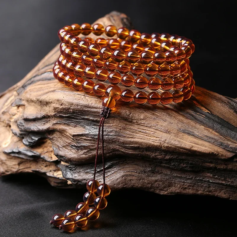 

Myanmar Chapper Amber Beeswax Bracelet 108 Multi Circle Bracelet Color Violet Chain Single Circle Men's and Women's Buddha Beads