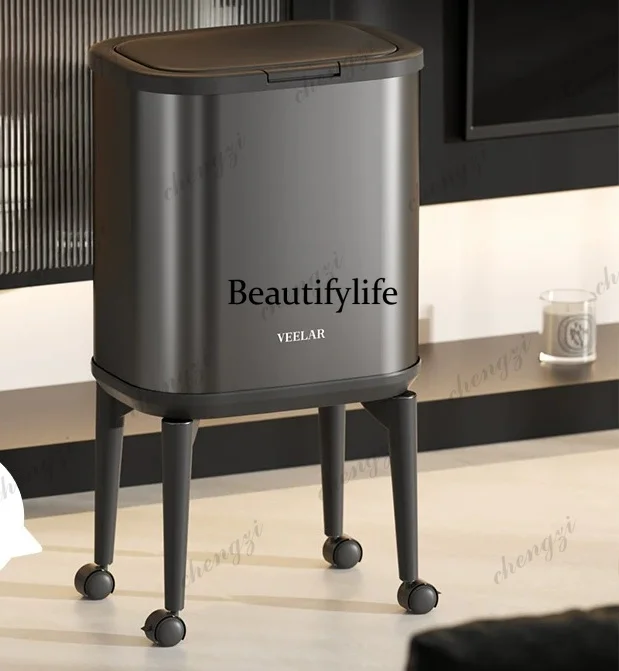 Kitchen special no-bend trash can household high feet large capacity with wheels high removable