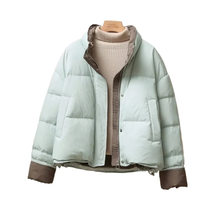 2025年新作 レディース パーカー 冬用ジャケット 韓国風 ルーズ コントラストカラー ショート丈 中綿ジャケット 中綿コート 女性用アウター