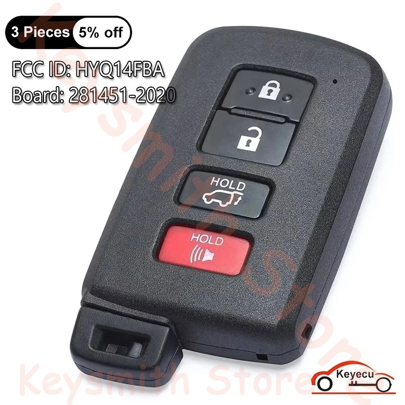 KEYECU 4 Buttons for Toyota Highlander 2014 2015 2016 2017 2018 2019 Auto Smart Remote Control Key Fob HYQ14FBA 281451-2020