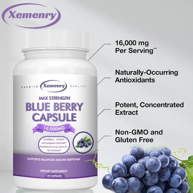 

Blueberry Extract Supplement 16000mg, 120 Capsules - Non-GMOSupplements
